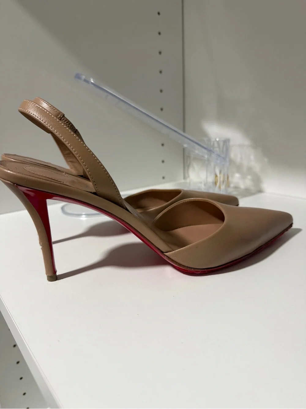 Christian Louboutin apostropha Beige Pointed-Toe Slingback Pump
